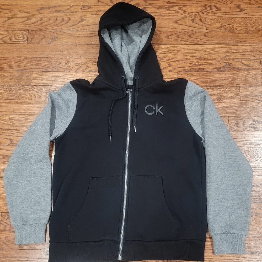 Calvin Klein Full Zippered Black/Grey CK Logo Hoodie Size M